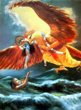 Krishna et roi d’aigle sauvant le garçon dans les oiseaux de mer Peinture à l'huile